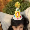 아기 생일 모자 다채로운 모피 볼 펠트 천 아이 100 일 파티 사진 소품 230920