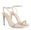 2023 Perfect Summer Satin Sandals Women ELLABRITA Ankle Strap Glitter Leather Sole High Heels Crystal Strappy Sandalias Comfort Walking