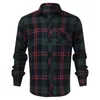 Camisas masculinas de manga comprida Mens primavera e outono lazer negócios xadrez escovado botão camisa top
