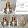 Synthetic Wigs 7JHH WIGS Highlight Blonde Wig with Bang Layered Long Curly Hair Wigs Synthetic Natural Wig for Women Daily Used Q231021