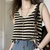 Frauen Tanks Gestreifte Gestrickte Frauen Sommer Design 2023 Lose Aushöhlen Alle Spiel Buttoming Weibliche Zieht Tops Tees