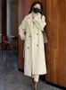 Femmes mélanges de laine solide décontracté double boutonnage laine pardessus col rabattu femmes de haute qualité Xlong manteau hiver veste ample coréen épais 231021