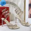 Crystal Lamp stiletto häl sandaler för kvinnors sko rene caovilla cleo rhinestone stött snake strass skor diamant insatt ysl lyxdesigners 9ugg