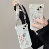 Mobiltelefonfodral koreanska söta blommorbjörnar öron crossbody lanyard fodral för iPhone 15 14 13 12 11 pro max x xr 7 8 plus remssacksäker mjuk täckning 231021