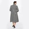 Womens Wool Blends Fashion Houndstooth Faux Jacket Women Autumn Korean Elegant Single Breasted Long Overcoat Winter Thick Warm Blend Outwear 231020