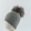 Baretten Babymuts Pompom Winter Jongen Meisje Angora Gebreide Muts Echt wasbeerbont Herfst Warm Outdoor Skiën Accessoire voor kinderen