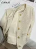 Wełniane mieszanki damskiej cjfhje elegancka wiosenna jesienna okrągła szyja wełniane płaszcze kobiety koreańskie biuro mody lady płaszcza beżowa szykowna guzika krótka tweed kurtka 231020