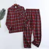 メンズスリープウェアマルチスリーブ格子縞のズボン秋の男性冬のデザインカラーパジャマとフランネルコットンセットのための温かい家庭用