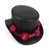 Berets Women Leather Top Hat Lday Shower Fedora Magic Flower Skull Cosplay Party Cap 3 Size
