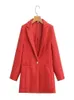 Costumes d'hiver pour femmes, veste Blazer rouge texturé à un bouton, décontracté à manches longues, classique, Vintage, Chic, hauts, 2023