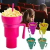 Tumblers Movie Theater Essentials Popcorn Water Cup Reusable Drink With Snack Bowl Straw Stadium Tumbler For Cinema Beverage