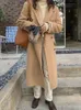 レディースウールブレンドウィンターロングコート女性濃厚な暖かいジャケット女性韓国ファッションルーズアウトウェアレディースカジュアルスリーブカーディガンコート231020