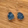 Dangle Earrings Women Nature Stone Stud Jewelry Dark Blue Handmade Long Irregular Shape Crystal Earring