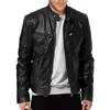 Hommes en cuir simili cuir hommes mode veste en cuir coupe ajustée col montant veste en polyuréthane mâle Anti-vent moto revers diagonale fermeture éclair vestes hommes 5XL 231020