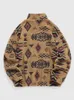 Herrtröjor tröjor hoodie för män fuzzy faux sherpa blixtlås etnisk tryck fluffig streetwear pullover höst vinter turtleneck 231020
