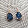 Dangle Earrings Women Nature Stone Stud Jewelry Dark Blue Handmade Long Irregular Shape Crystal Earring