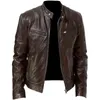 Hommes en cuir simili cuir hommes mode veste en cuir coupe ajustée col montant veste en polyuréthane mâle Anti-vent moto revers diagonale fermeture éclair vestes hommes 5XL 231020