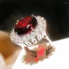 Anéis de cluster banda de luxo para mulheres eternidade promessa vermelho cz girassol dedo anel de noivado jóias de casamento amor presente