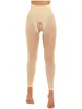 Collants de couleur unie pour femmes, bas transparents sans entrejambe, entrejambe ouvert, Leggings taille haute