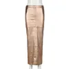 Rokken Sexy Sparkly Slit Luxe Lange Vrouwen Hoge Taille Metallic Groen Slanke Maxi Rok 2023 Zomer Elegante Verjaardagsfeestje Kleding