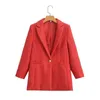 Costumes d'hiver pour femmes, veste Blazer rouge texturé à un bouton, décontracté à manches longues, classique, Vintage, Chic, hauts, 2023