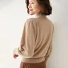 Женские свитера 2023, кашемировый свитер из чистой шерсти, женский пуловер с полувысоким воротником, повседневные вязаные топы с рукавами-фонариками, осенне-зимний женский Джек