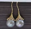 Kolczyki Dangle Z10942 13 mm szary okrągły Edison Keshi Pearl Earring Cz