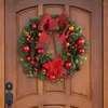 Decorative Flowers Holiday Bowknot Wreath Festive Wreaths Plaid Pine Cone Needle Ball Berry Decorations For Indoor Christmas