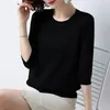 Women's Sweaters Summer 2023 Women Ice Silk Knitting Hollow Out Pullover Sweater Three-quarter Sleeve Round Collar Female Short Undershirt