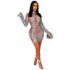 Robes décontractées de base Robes décontractées Wishyear 2022 Y Party Club Tenues Sheer Mesh à manches longues Mini robe femmes paillettes paillettes Embell Dhasl