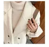 Femmes mélanges de laine solide décontracté double boutonnage laine pardessus col rabattu femmes de haute qualité Xlong manteau hiver veste ample coréen épais 231021
