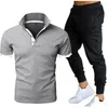Men's Tracksuits Summer Cotton Color Matching Casual Short-Sleeved Polo Shirt Fashion Sports Trousers Suit 2-Piece Outdoor C