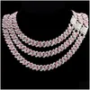 Łańcuchy Hiphop Pink Crystal 14 mm Rhombus Prong Cuban Link Naszyjnik dla kobiet Fl Rhinestones Pave Iced Out Biżuterchains DHT2E