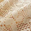 Nappe de table en coton et lin de couleur unie, tissu léger de luxe en dentelle au Crochet, pour fête de mariage, avec pompons de thé, accessoire de fond 231020