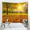 Tapisseries Tapisserie de forêt Rayons de soleil à travers les arbres Campagne Scenic Tenture murale pour chambre à coucher Salon Dortoir Décor Facile à utiliser