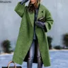 レディースウールブレンド濃い暖かいフレンチスタイルエレガントな長いコートジャケットオーバーコート女性特大の女性冬服231021