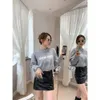 Miumius tröja designer mode kvinnor nisch lat stil grå bokstav tryckt stickad för kvinnors high-end-känsla utländsk mångsidig topp