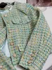 Mulheres Jaquetas CJFHJE Elegante Luxo Verde Xadrez Tweed Jaqueta Mulheres Francês Vintage Primavera Outono Casual Blazers High Street Curto Terno Casaco 231021