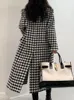 Women's Wool Blends Korean Fashion Women Long Plaid Woolen Coat Autumn Winter Casual Loose Elegant Houndstooth Jacket Female Chic Vintage Overcoat 231020