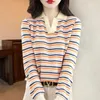 Pulls pour femmes Coréen Femmes Vêtements Mode Bottoming Stripe Spring Automne Manches longues Casual All-Match V-Col V-Col V-Col V-Col V-Col V-Col V-Col V