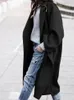 Wełniane mieszanki damskiej długie wełniane płaszcz Kobiety jesienne zima gruba kurtka damski vintage luźne klapy płaszcze Koreańskie modne płaszcze wiatrówki 231020