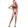 Christmas Costume Sexy Flesh Rompers Xmas Cosplay Women Bodysuit Slim Long Sleeve Playsuit Party Clothing