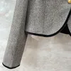 Autumn Gray Striped Panelled Tweed Jacket Long Sleeve Stand Collar Buttons Single-Breasted Jackets Coat Short Outwear Q3O141422