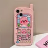 携帯電話のケース韓国のかわいい3Dビーバー電話のピンクシリコーンケースiPhone 15 11 12 13 14 Pro Max XR XS Creative Cartoon Soft Cover 231021