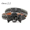 Belts Skull Rhinestone Western Diamond Crystal Studded Genuine Leather Y2K Cowgirl Cowboy For Women Men Jeans