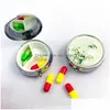 Boîtes de rangement Bacs Médecine Case Splitters Pill Candy Box Organisateur Conteneur Mini Simple Plaine En Métal En Acier Inoxydable Rond Portab Dhnyr