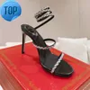 新しいRene Caovilla Cleo Stileetto Sandals Crystals Gem Embellished Hosted Evening Shoes Women High Heeled Party Designer