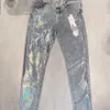 Мужские джинсы Мужские фиолетовые джинсы Дизайнерские длинные брюки Ksubi Ripped High Street Brand Джинсовая ткань с накладными отверстиями Прямая модная уличная одежда Silmeq8p