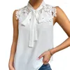 Camicette da donna Elegante camicia di pizzo ricamato da donna Camicetta bianca senza maniche con fiocco 2023 Top in chiffon di fiori casual moda 25723