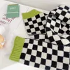 Scarves Autumn Winter Korean Style Unisex Kids Plaid Knitted Scarves Chic Warm Baby Children Patchwork Shawl Soft Wraps 231021